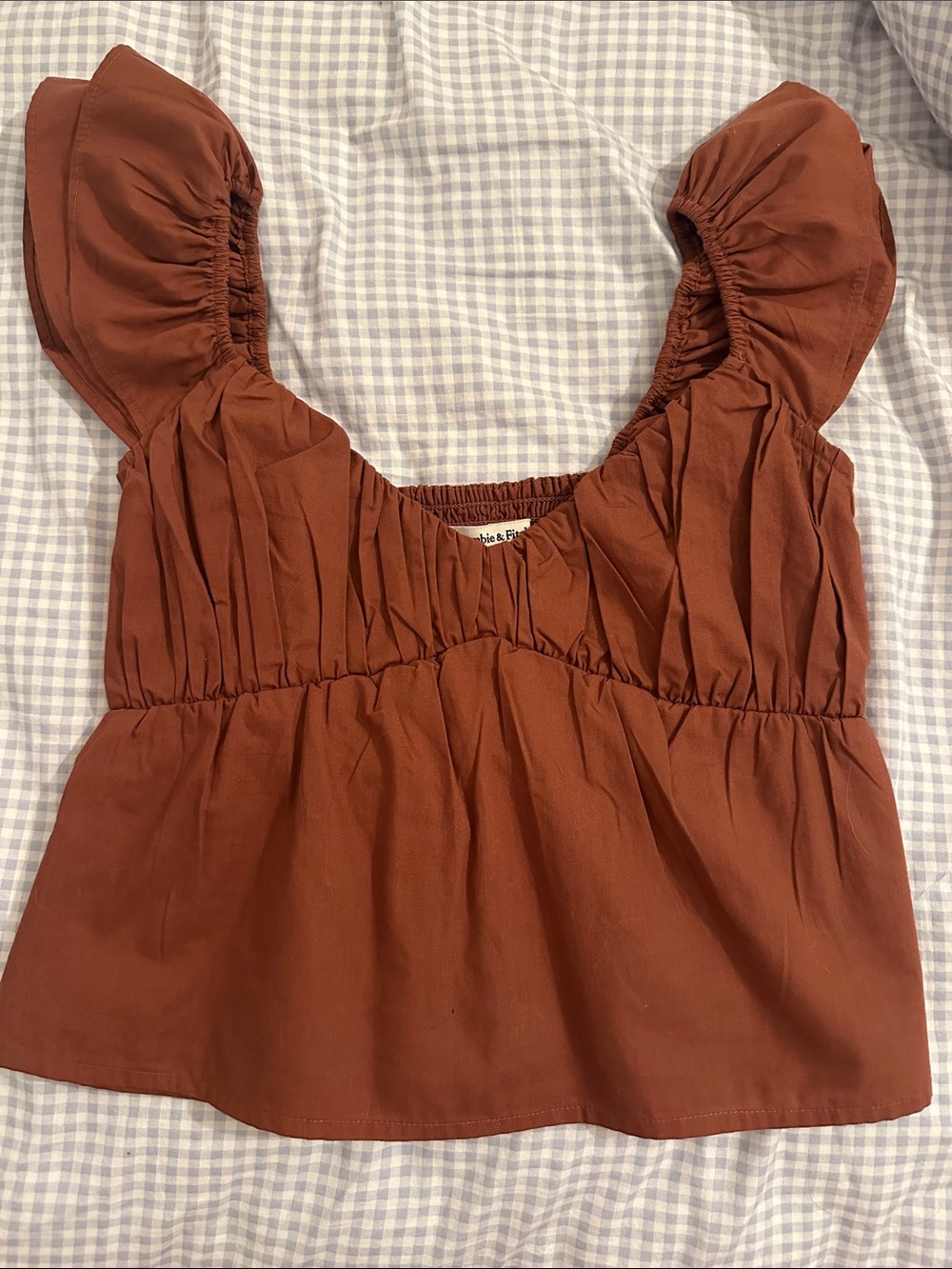 Abercrombie & Fitch Brown Ruffle Sleeve Poplin Top | XXS